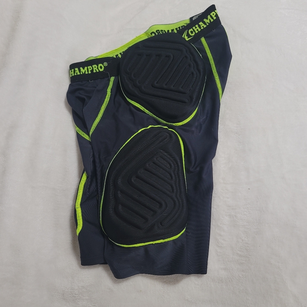 CHAMPRO Bull Rush pad Football Girdle, Adult SMALL Black Neon Green Shorts‎ - Picture 2 of 5